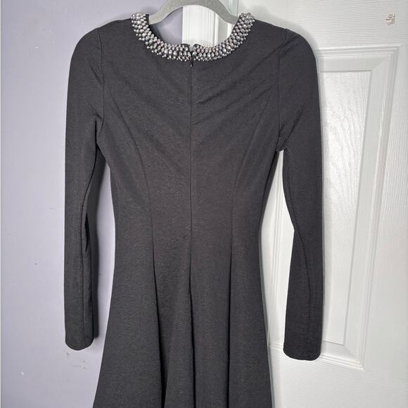 Guess Black Beaded Neck Long Sleeve Dress Zipper Back Sz Small